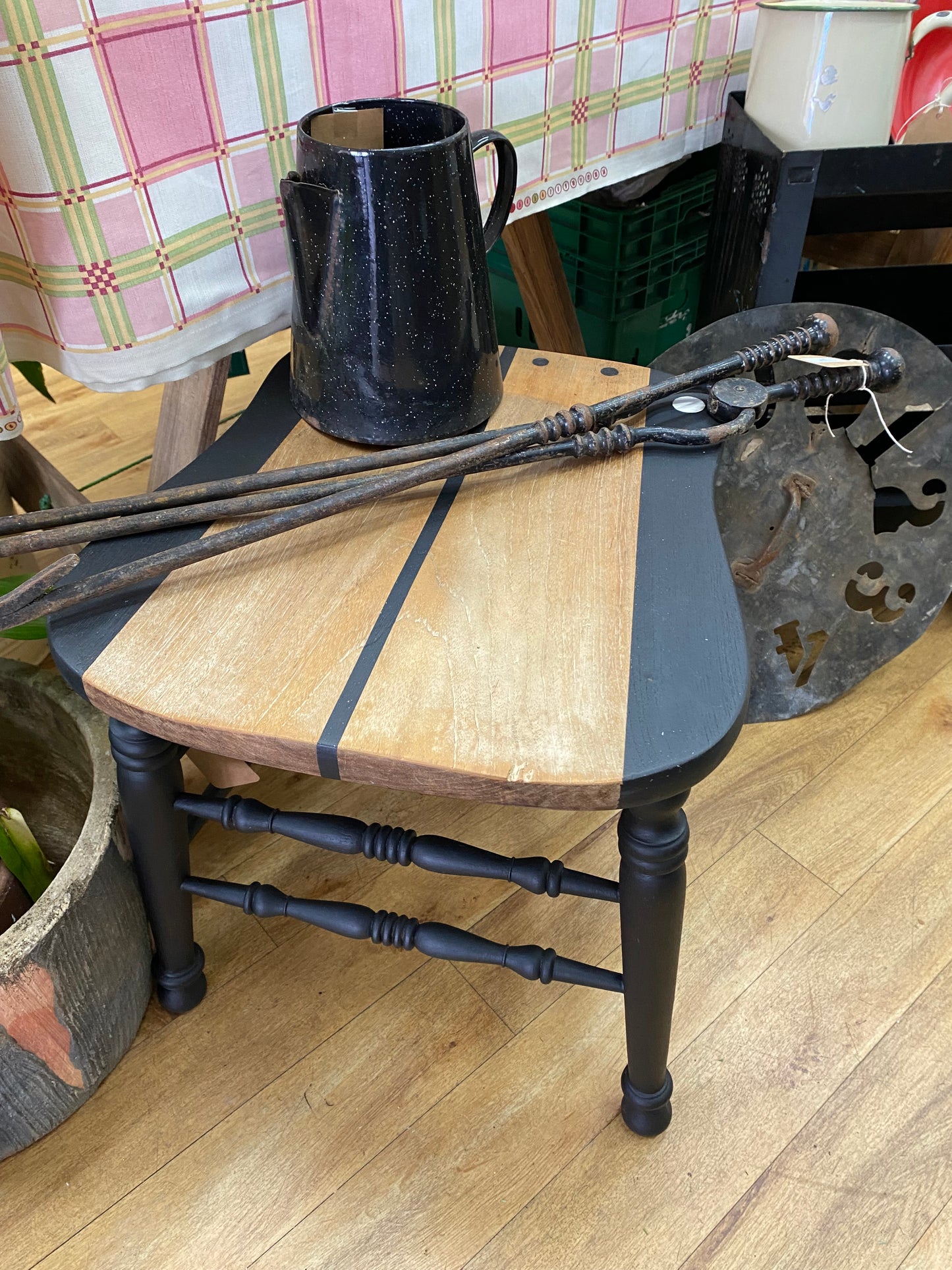 Upcycled Timber chair/stool with Black stripes-Décor-Tilbrook and Co