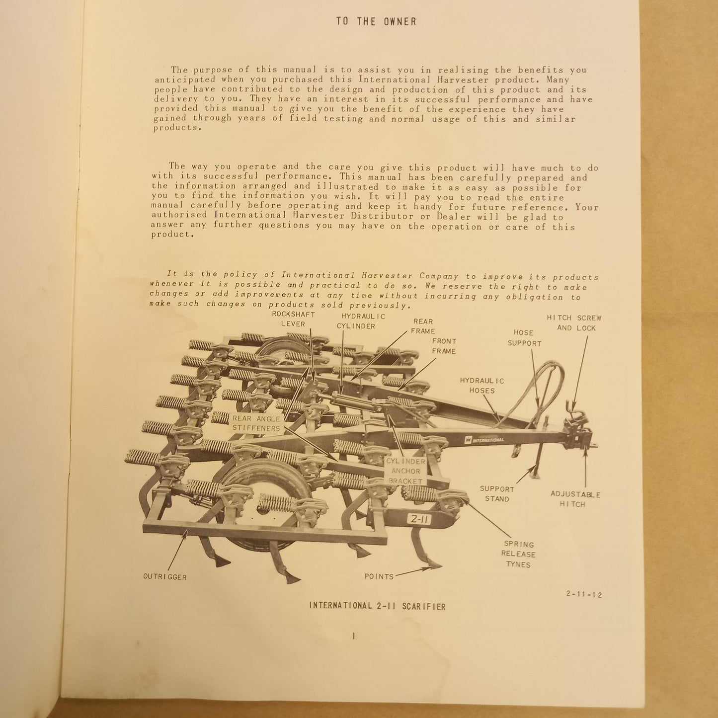 International 2-11 Scarifier Instruction Manual-Book-Tilbrook and Co