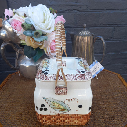 Japanese Autumn Design Biscuit Barrel with Woven Handle-Vintage Homewares-Tilbrook and Co