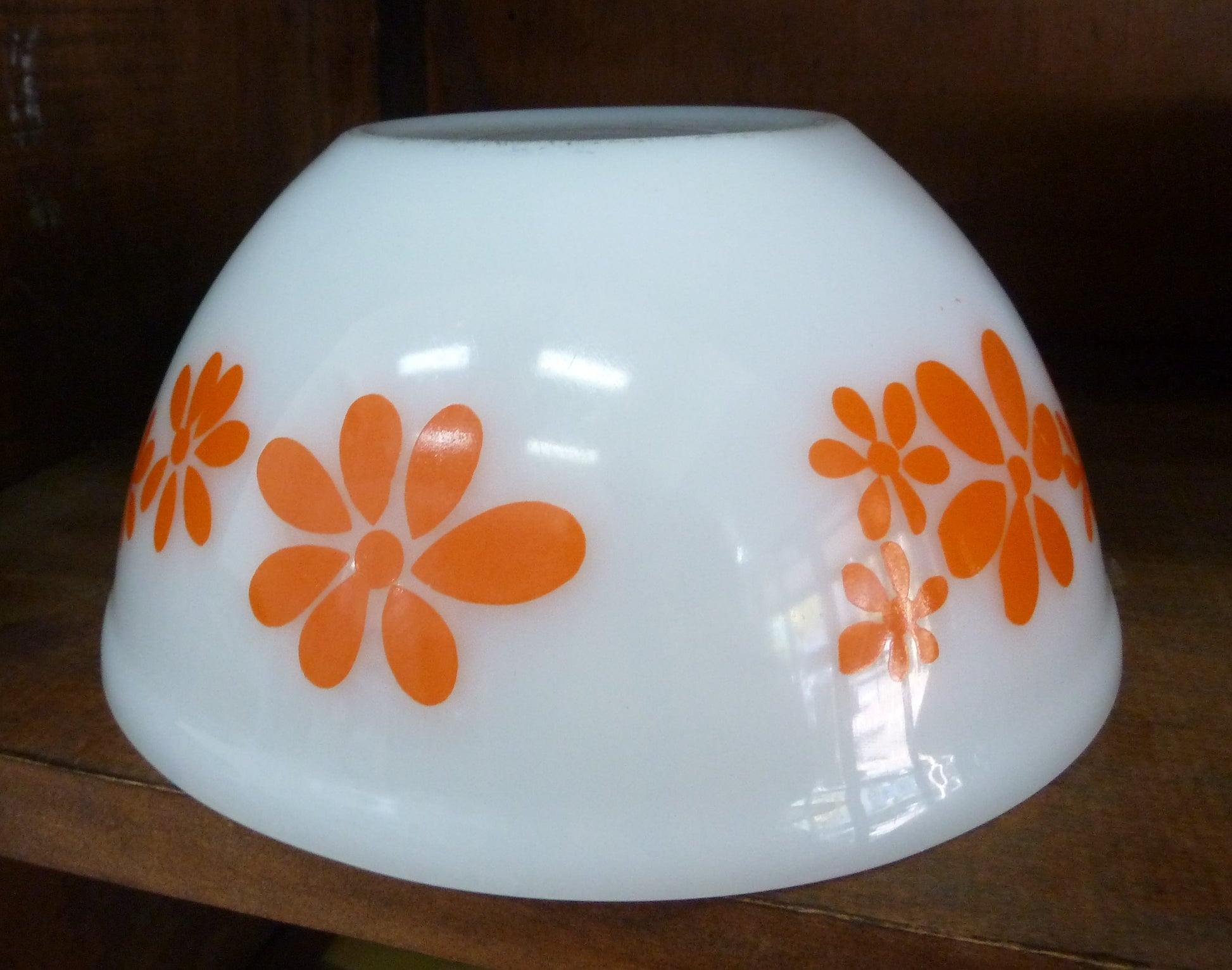 Retro White Glass Mixing Bowl with Orange Flowers-Tilbrook and Co