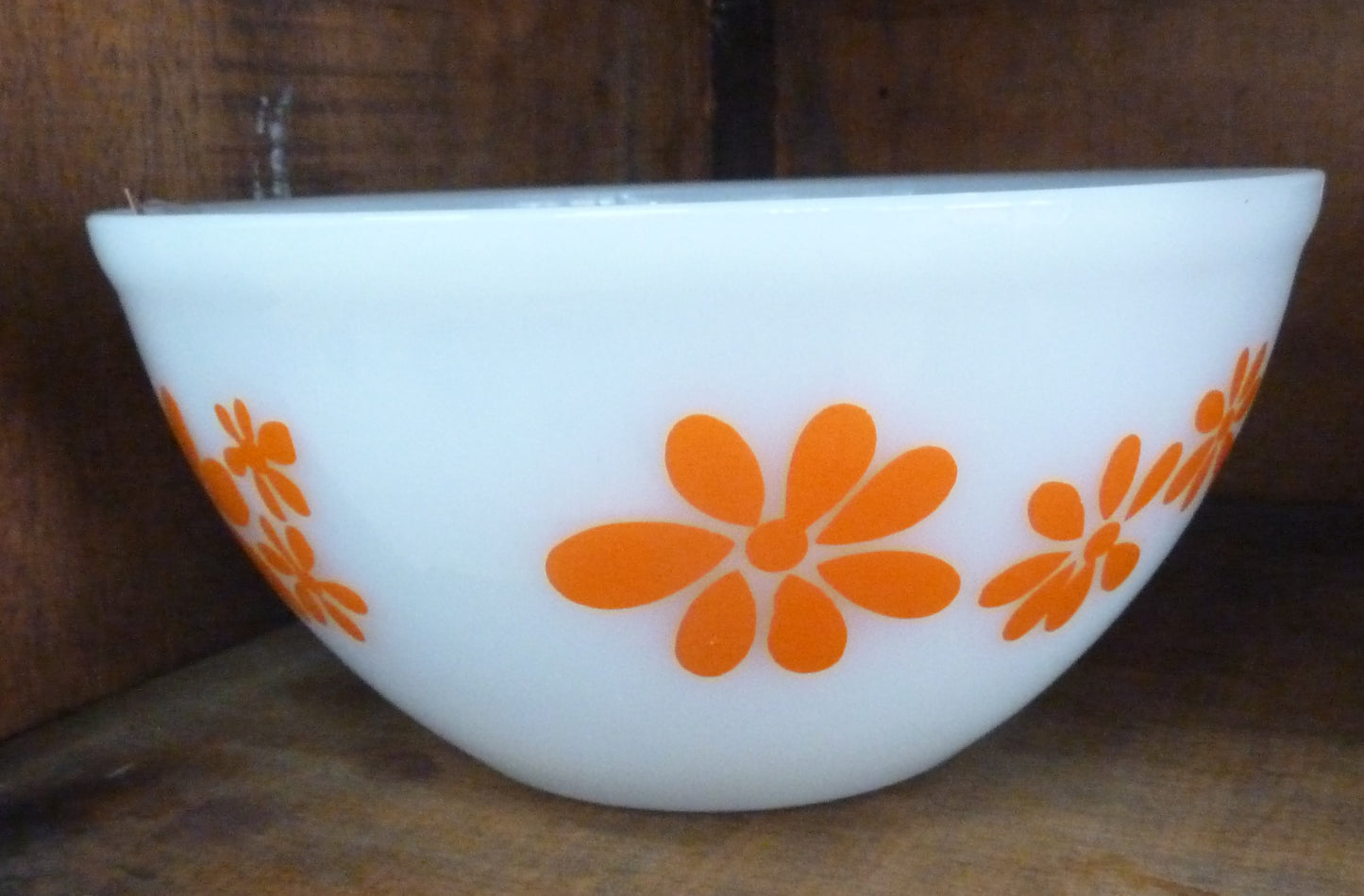 Retro White Glass Mixing Bowl with Orange Flowers-Tilbrook and Co