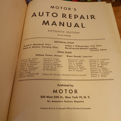 Motor's Auto Repair Manual - 1952 - 15th Edition, 2nd printing-Book-Tilbrook and Co