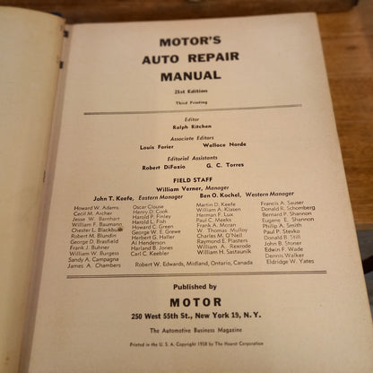 Motor's Auto Repair Manual - 1958 - 21st Edition-Book-Tilbrook and Co