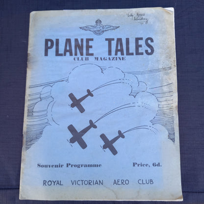 Plane Tales Club Magazine – Souvenir Programme (Royal Victorian Aero Club, October 1937)-Ephemera - Vintage aviation ephemera / Souvenir programme-Tilbrook and Co
