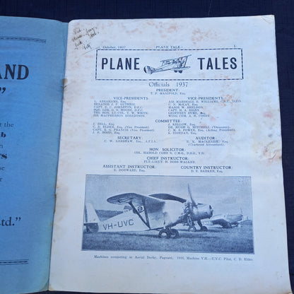 Plane Tales Club Magazine – Souvenir Programme (Royal Victorian Aero Club, October 1937)-Ephemera - Vintage aviation ephemera / Souvenir programme-Tilbrook and Co