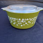 Retro Dark Green Spring Blossom Pyrex Dish with Lid-Kitchenalia-Tilbrook and Co