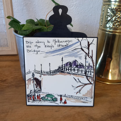 Retro Melbourne Souvenir Trivet -Dip along to Melbourne Via the King's Street Bridge..-Decor-Tilbrook and Co