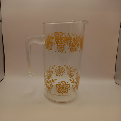 Retro Pyrex Butterfly and Daisy Gold Pattern Glass Jug/Pitcher-Kitchenalia-Tilbrook and Co