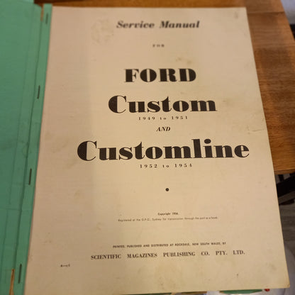 Service Manual for Ford Custom 1949 to 1951 and Customline 1952 to 1954-Ephemera-Tilbrook and Co