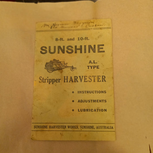 Sunshine A.L Type Stripper Harvester Manual 8ft and 10ft-Book-Tilbrook and Co