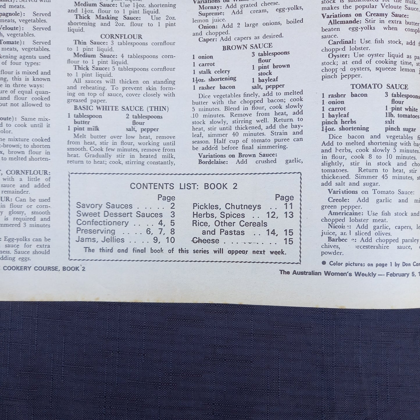 The Australian Women's Weekly Presents Complete Cookery Course – 1969 Supplement-Ephemera-Tilbrook and Co