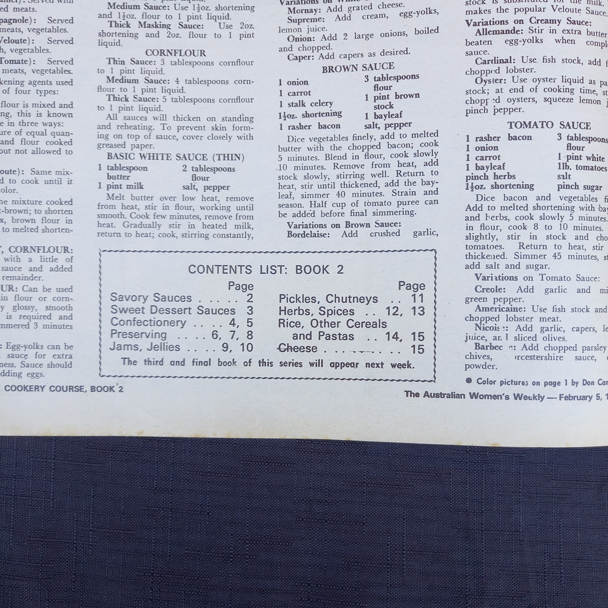 The Australian Women's Weekly Presents Complete Cookery Course – 1969 Supplement-Ephemera-Tilbrook and Co