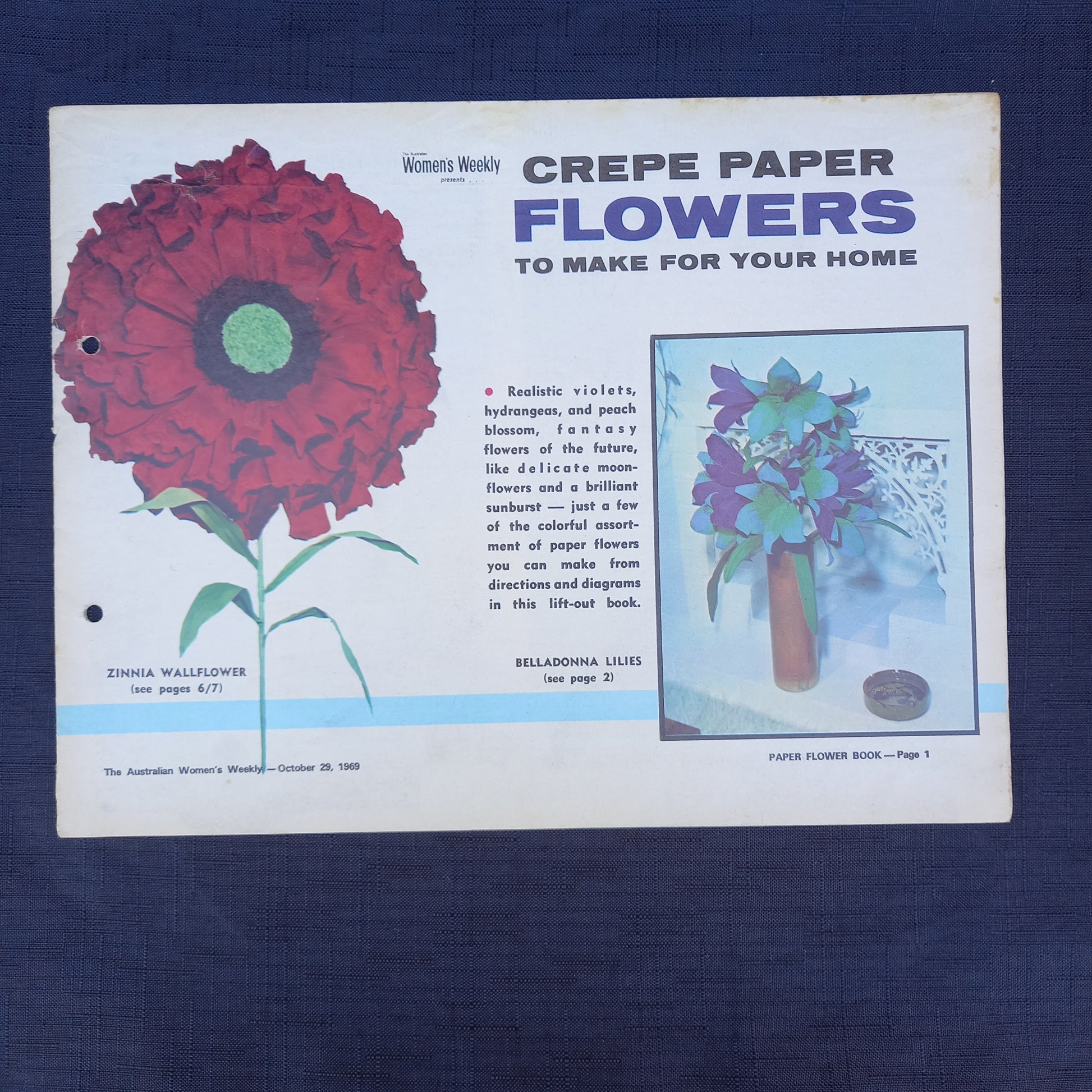 The Australian Women’s Weekly Presents Crepe Paper Flowers to Make for Your Home (1969 Supplement)-Vintage Craft Booklet / Homemaking Supplement-Tilbrook and Co
