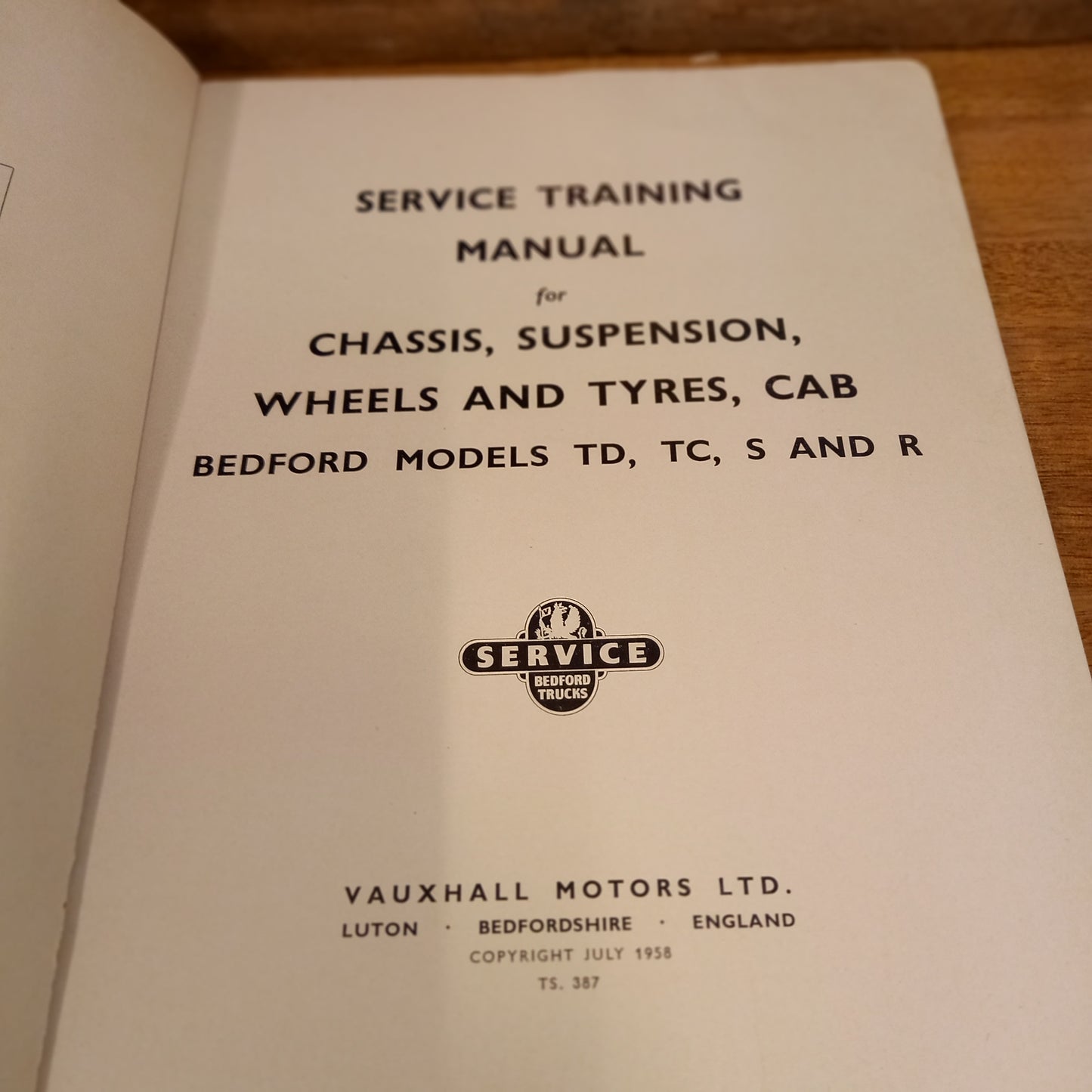 Vauxhall Bedford Models TD, TC, S and R Chassis Suspension Wheels Cab Training Manual-Ephemera-Tilbrook and Co