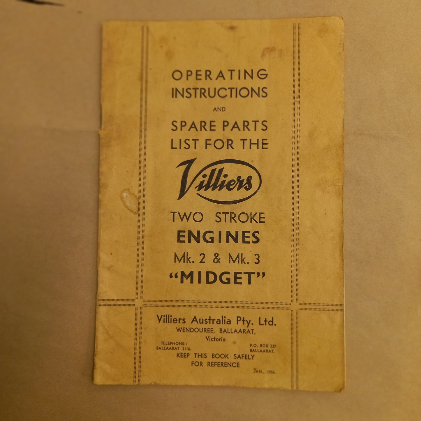 Villers Midget MK2 MK3 2 Stroke Engine Handbook and Parts List-Book-Tilbrook and Co