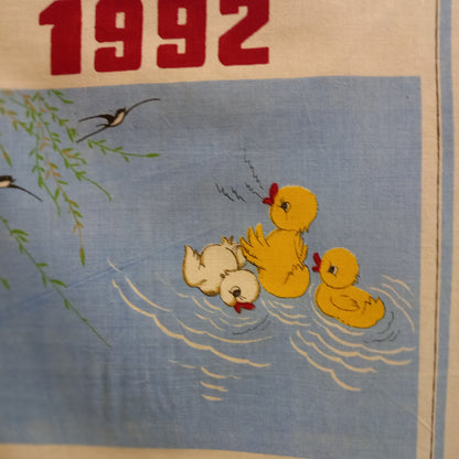 Vintage 1992 Cute Duck Calendar Souvenir Tea Towel – Cotton-Vintage Tea Towel / Souvenir Textile-Tilbrook and Co