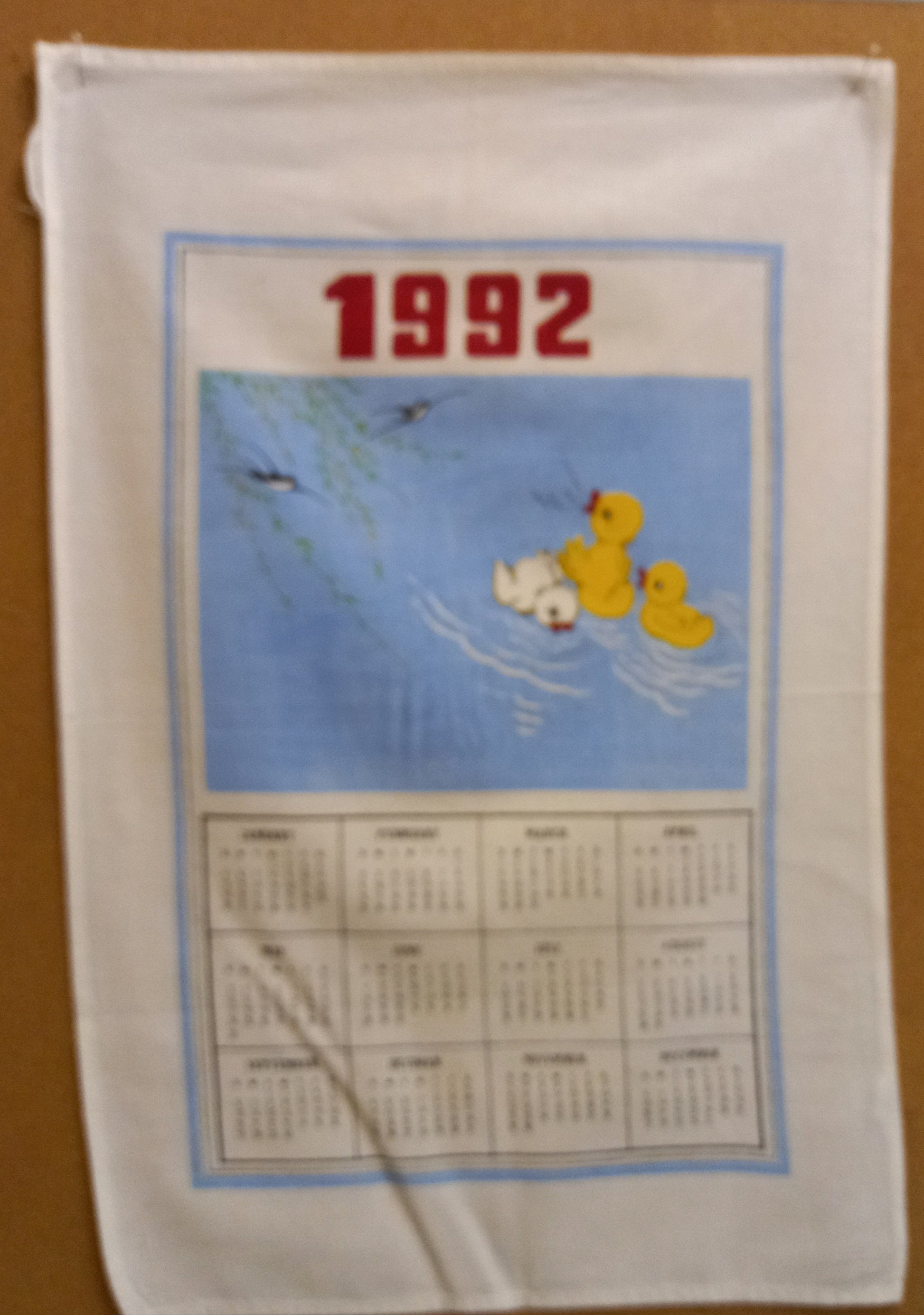 Vintage 1992 Cute Duck Calendar Souvenir Tea Towel – Cotton-Vintage Tea Towel / Souvenir Textile-Tilbrook and Co