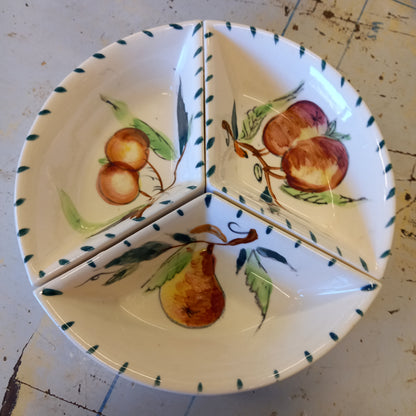 Vintage 3 Part Divided Dish Floral Ceramic Relish Tray with Wicker Basket-Decor-Tilbrook and Co