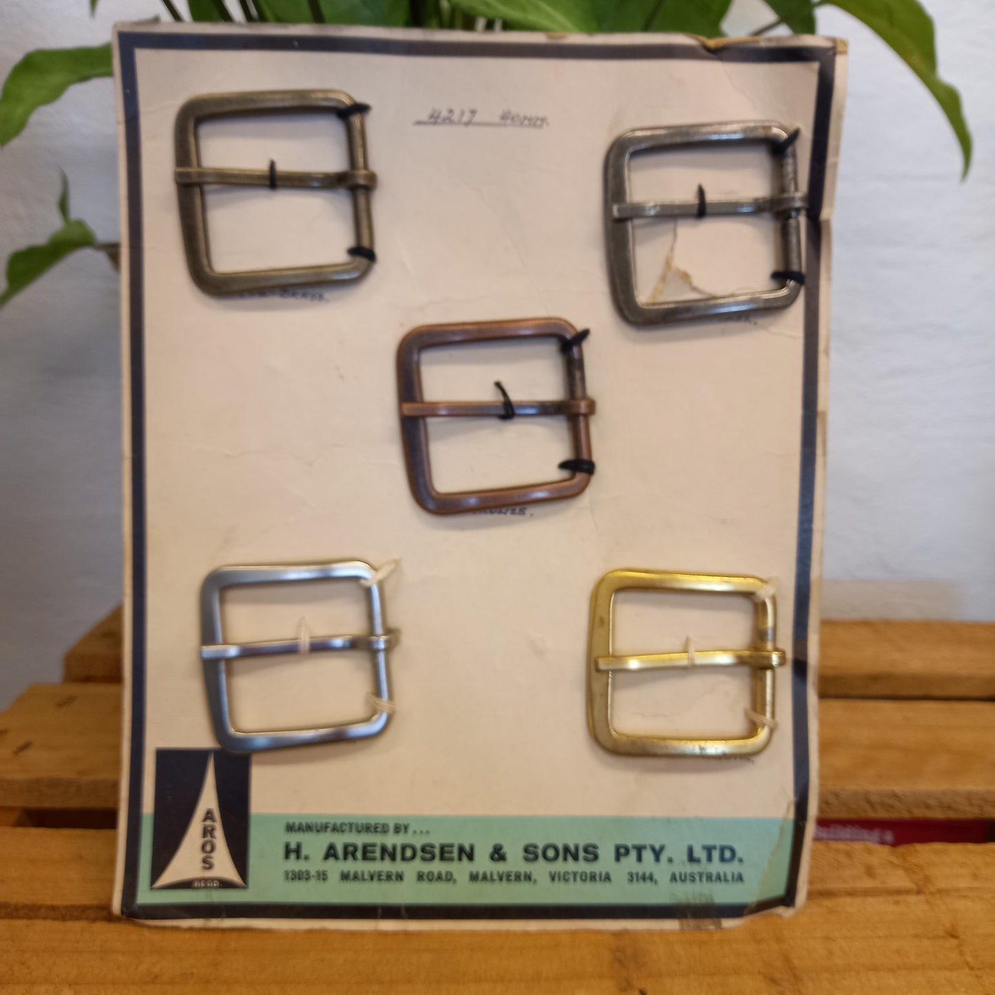 Vintage AROS Late 1960s Travelling Salesman's Buckle Sample Card 4217 40mm of 5 Buckles-Clothing Accessories-Tilbrook and Co