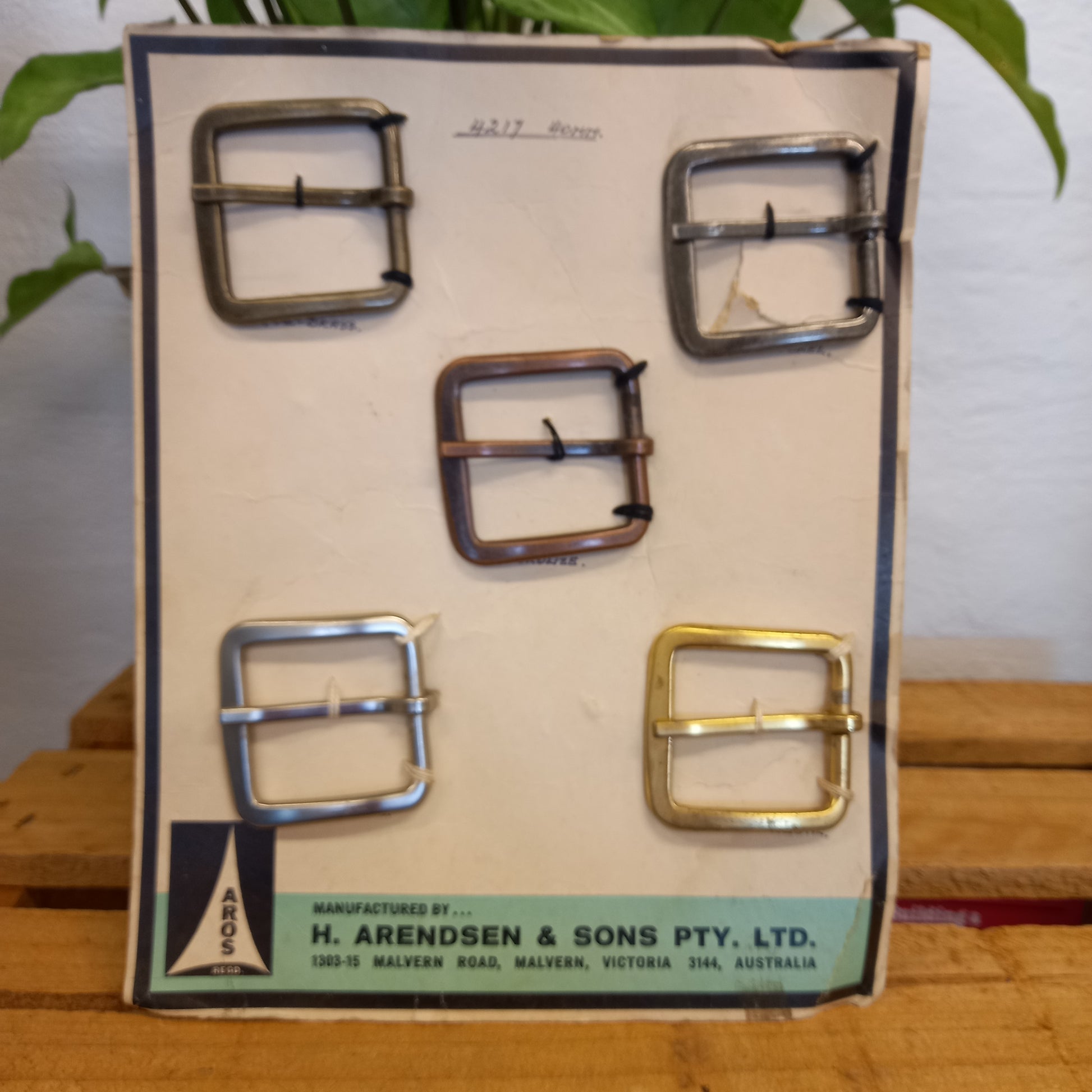 Vintage AROS Late 1960s Travelling Salesman's Buckle Sample Card 4217 40mm of 5 Buckles-Clothing Accessories-Tilbrook and Co