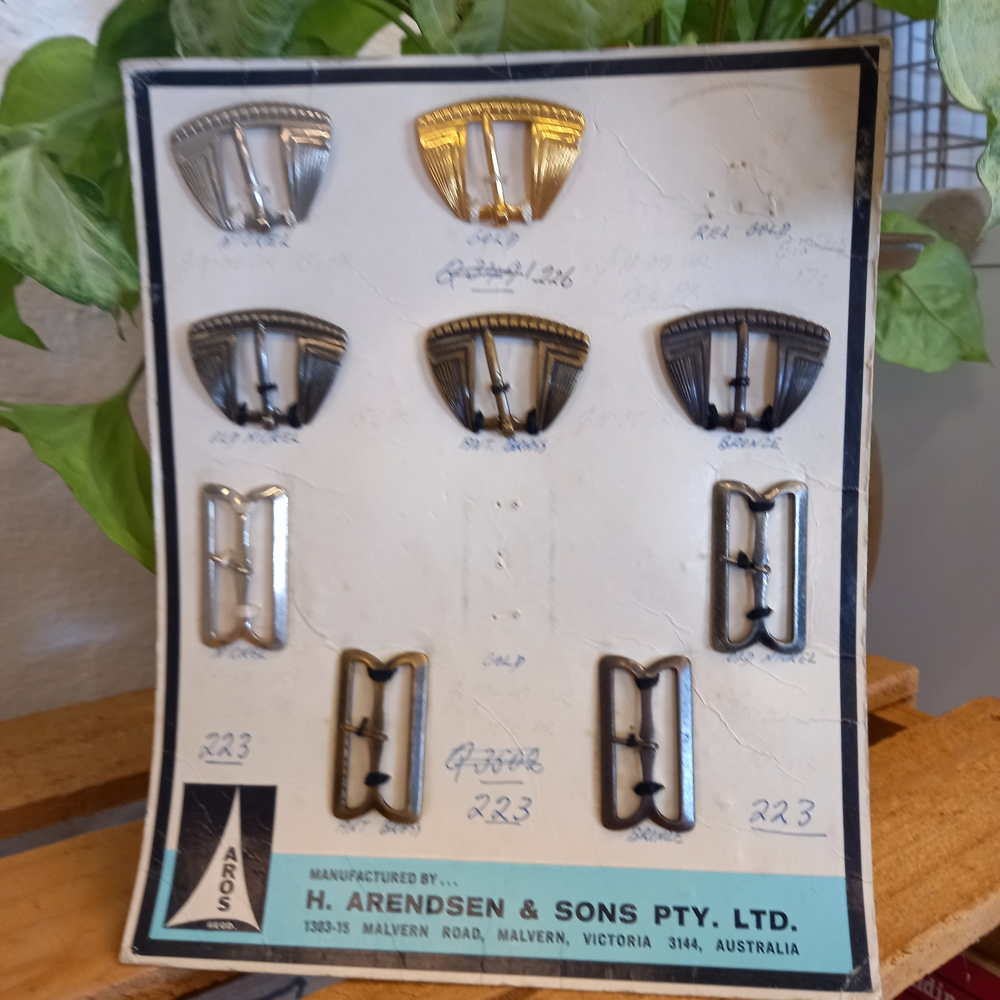 Vintage AROS Late 1960s Travelling Salesman's Buckle Sample Card Style 226 5/8" set of 5 and 223 1/2" set of 4-Clothing Accessories-Tilbrook and Co