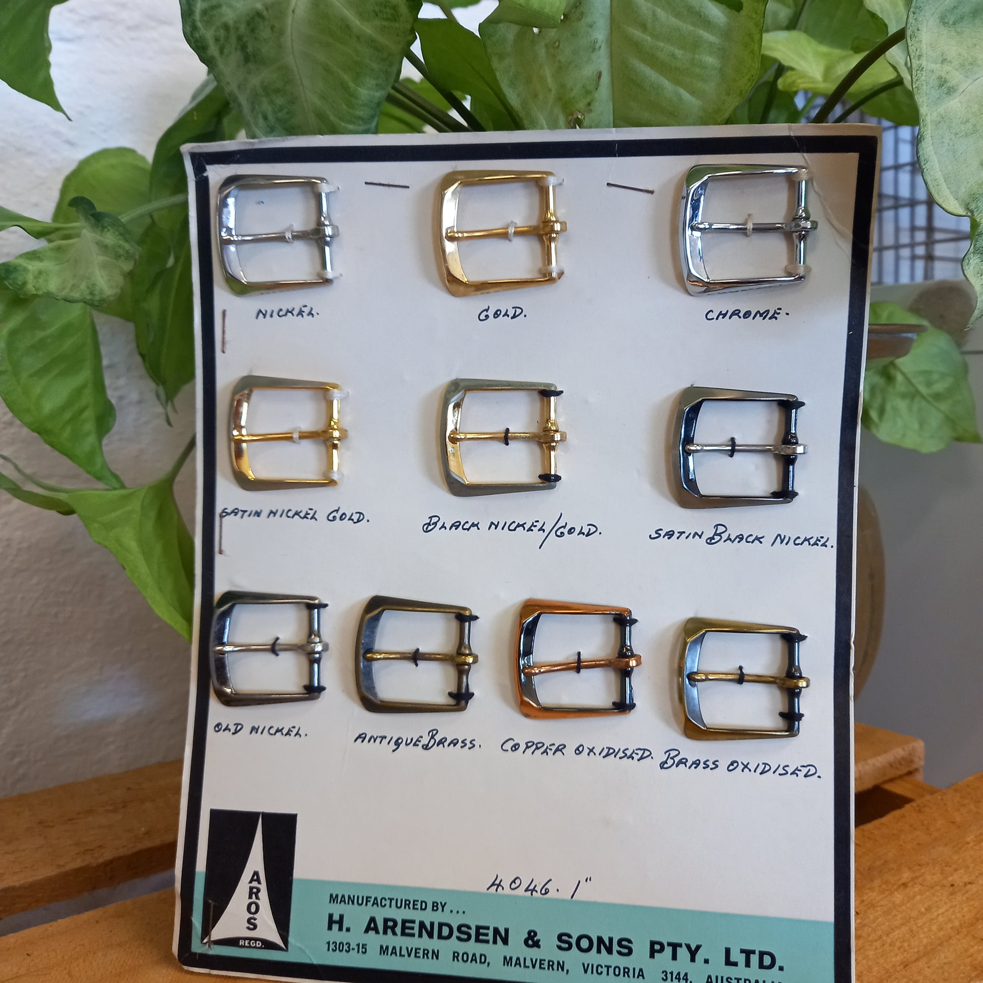Vintage AROS Late 1960s Travelling Salesman's Buckle Sample Card Style 4046 1" Angle Edged Buckle - set of 10-Clothing Accessories-Tilbrook and Co