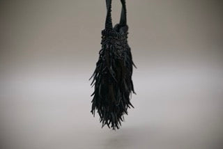 Vintage Black Beaded Fringed Clutch with zip-Clothing Accessories-Tilbrook and Co