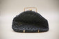Vintage Black Beaded Evening Bag with Spiral Flower Design & Gold Clasp (Made in Hong Kong)-Vintage Handbag-Tilbrook and Co