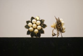 Vintage Black Petal Faux Pearl Clip on Earrings-Clothing Accessories-Tilbrook and Co