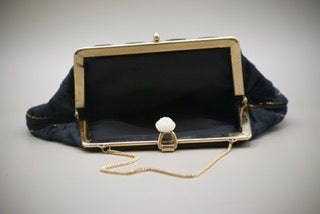 Vintage Black Pleated Evening Bag with Gold Accents with Gold Clasp with faux stone-Clothing Accessories-Tilbrook and Co