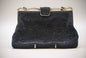 Vintage Bon Soir Beaded Black Swirl Patterned Evening Bag with Gold Coloured Clasp and beaded handle-Clothing Accessories-Tilbrook and Co