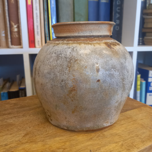 Vintage Cream and Grey Glazed Ginger Jar with plain lid-Vintage Ceramics-Tilbrook and Co