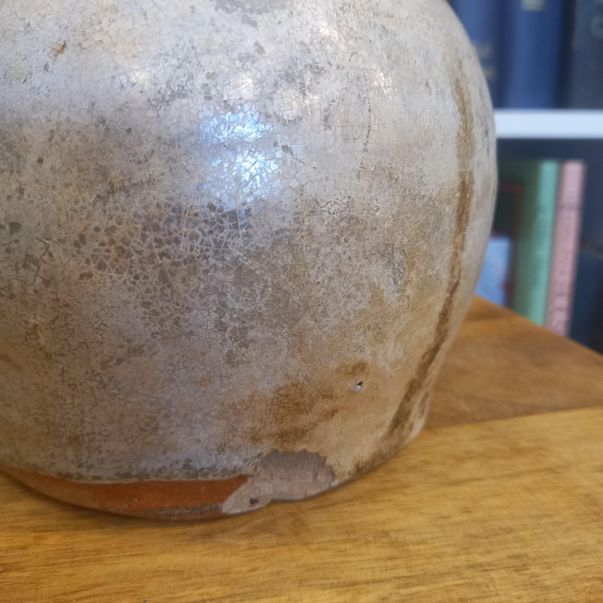 Vintage Cream and Grey Glazed Ginger Jar with plain lid-Vintage Ceramics-Tilbrook and Co