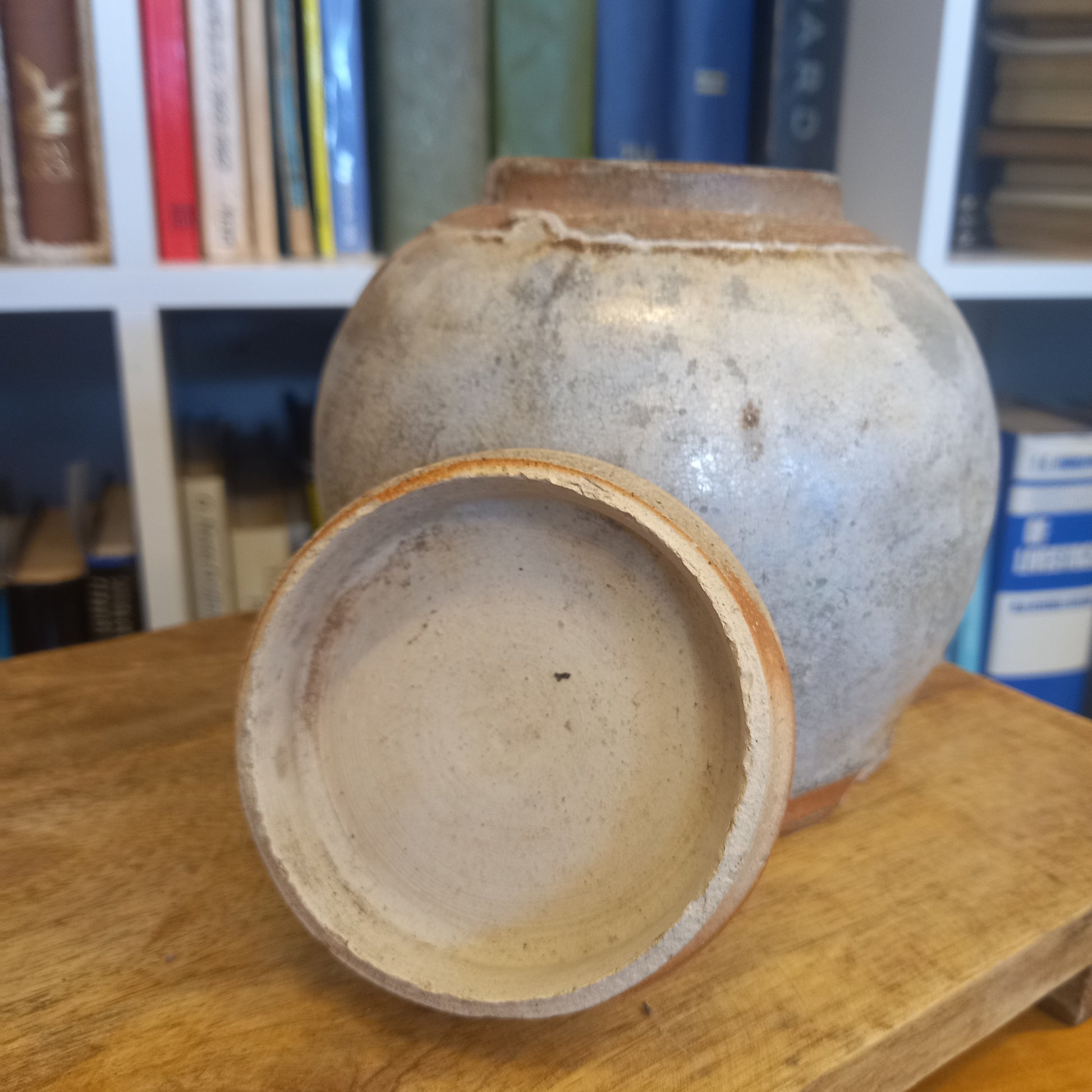 Vintage Cream and Grey Glazed Ginger Jar with plain lid-Vintage Ceramics-Tilbrook and Co