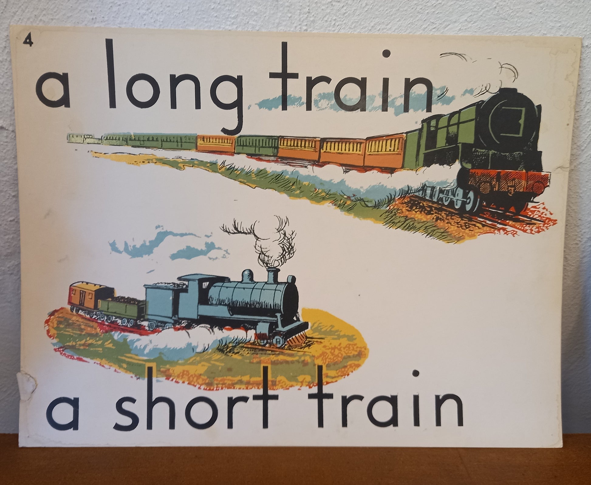 Vintage Educational Flash Cards - a long train a short train - Card 4-Ephemera-Tilbrook and Co