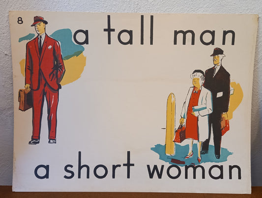 Vintage Educational Flash Cards - a tall man a short woman - Card 8-Ephemera-Tilbrook and Co
