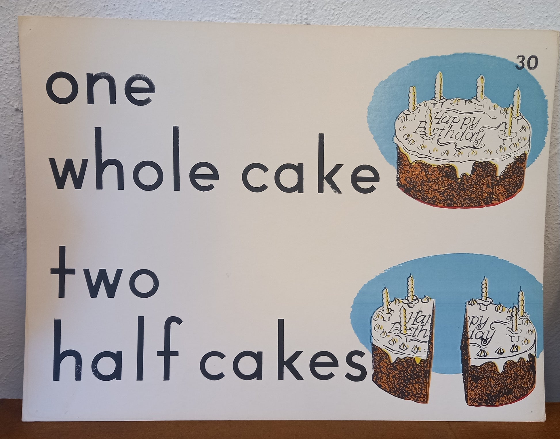 Vintage Educational Flash Cards - one whole cake two half cakes - Card 30-Ephemera-Tilbrook and Co