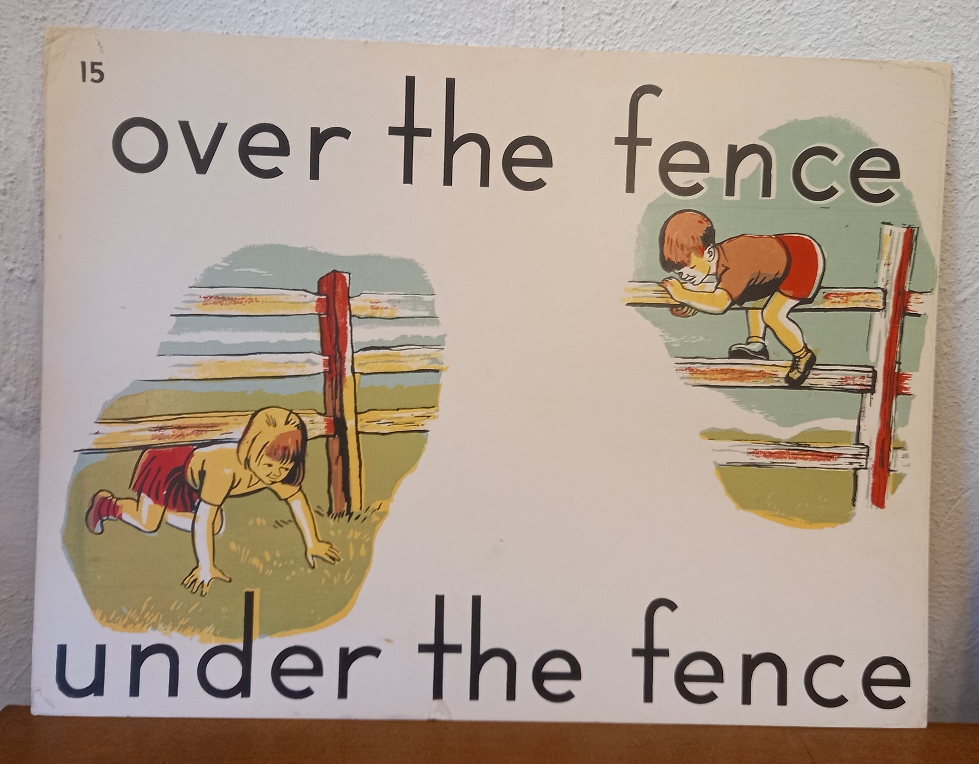 Vintage Educational Flash Cards - over the fence under the fence - Card 15-Ephemera-Tilbrook and Co