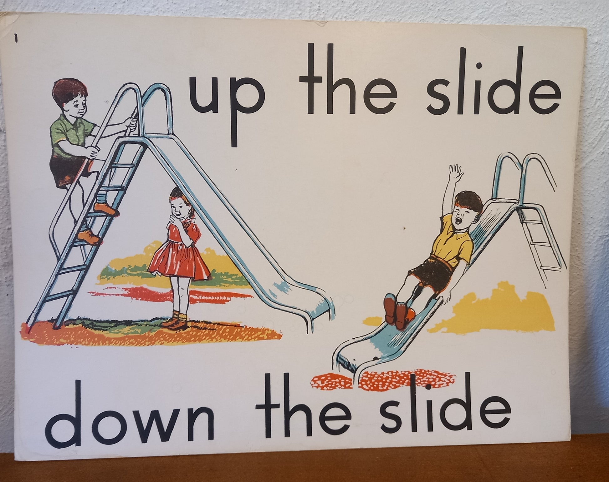 Vintage Educational Flash Cards - up the slide down the slide- Card 1-Ephemera-Tilbrook and Co