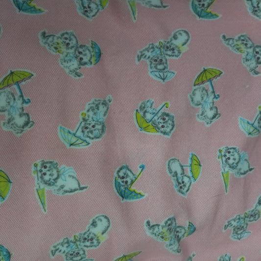 Vintage Flannelette Pink Background with Kittens and umbrellas-textiles-Tilbrook and Co