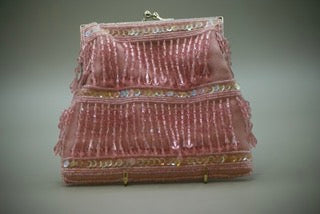 Vintage Gregory Ladner Pink Beaded Evening Bag with Silver Coloured Clasp-Clothing Accessories-Tilbrook and Co