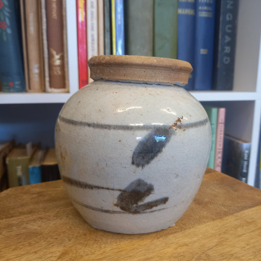 Vintage Grey Glazed with Decorative Pattern and Lid-Vintage Ceramics-Tilbrook and Co