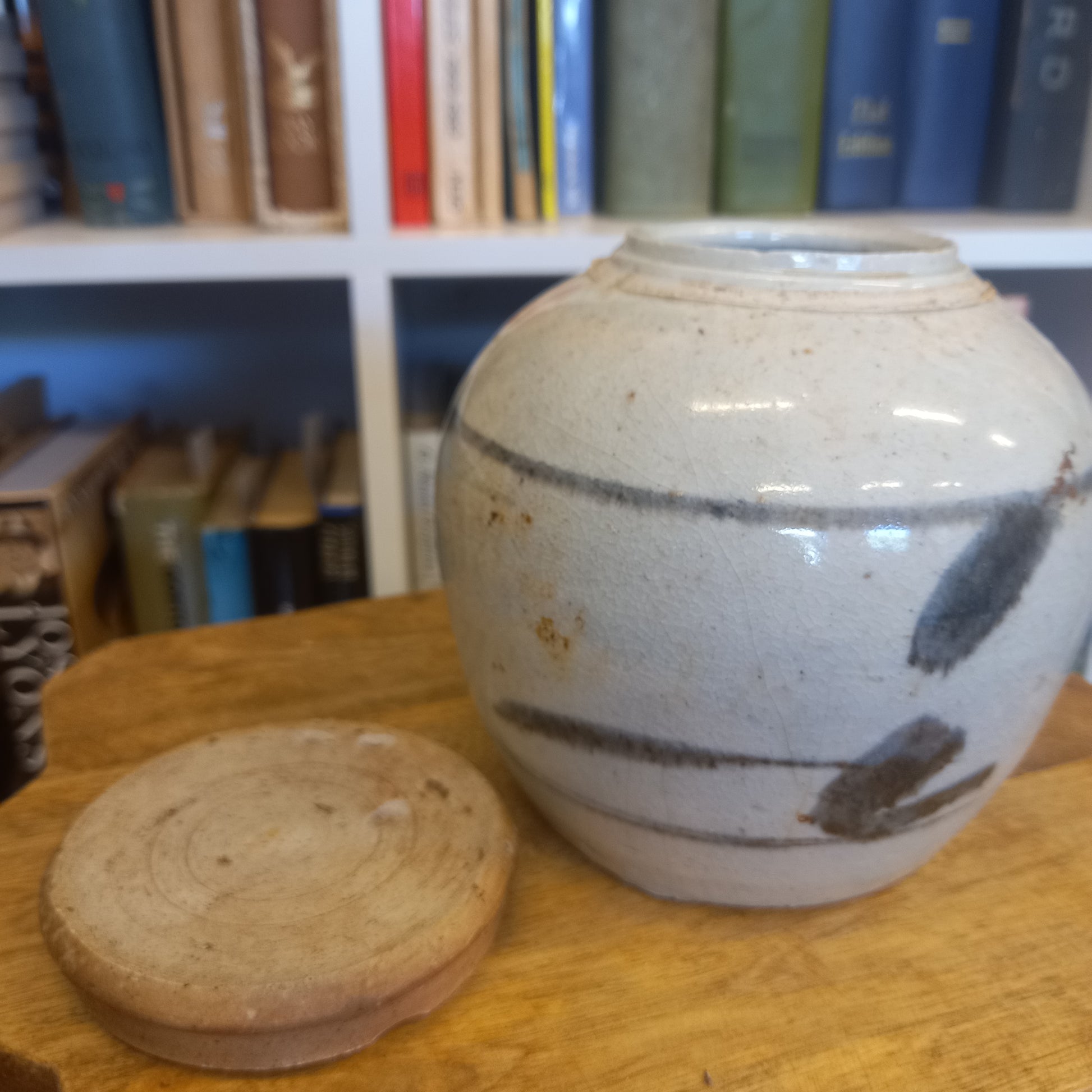 Vintage Grey Glazed with Decorative Pattern and Lid-Vintage Ceramics-Tilbrook and Co