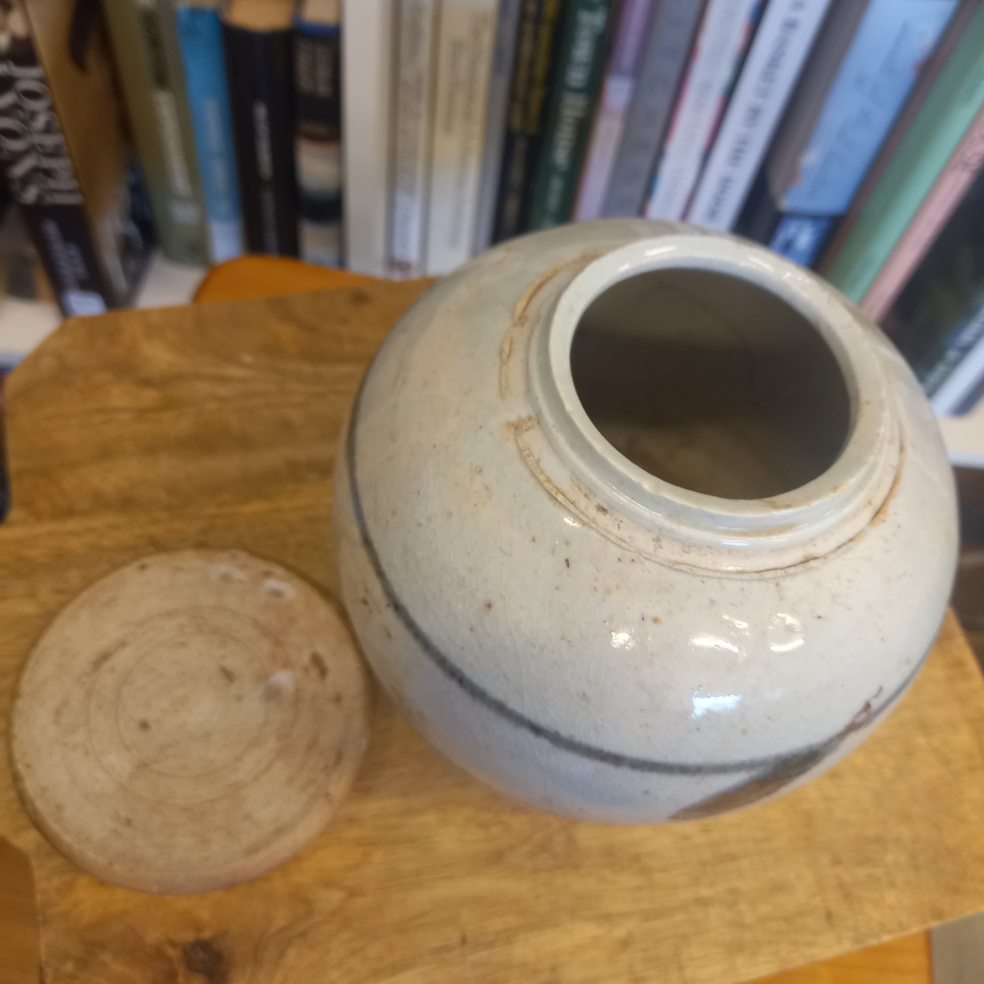 Vintage Grey Glazed with Decorative Pattern and Lid-Vintage Ceramics-Tilbrook and Co