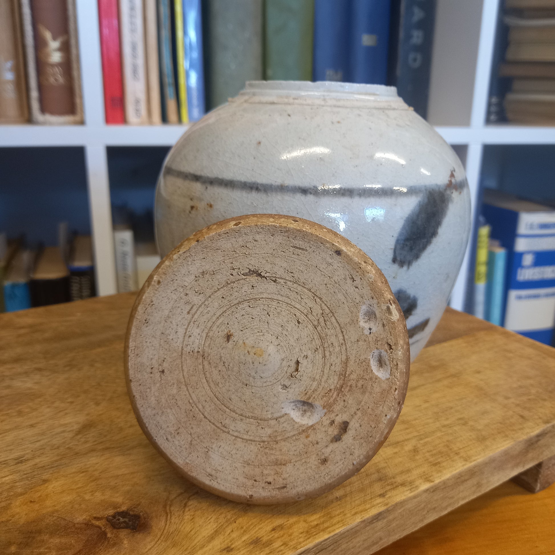 Vintage Grey Glazed with Decorative Pattern and Lid-Vintage Ceramics-Tilbrook and Co