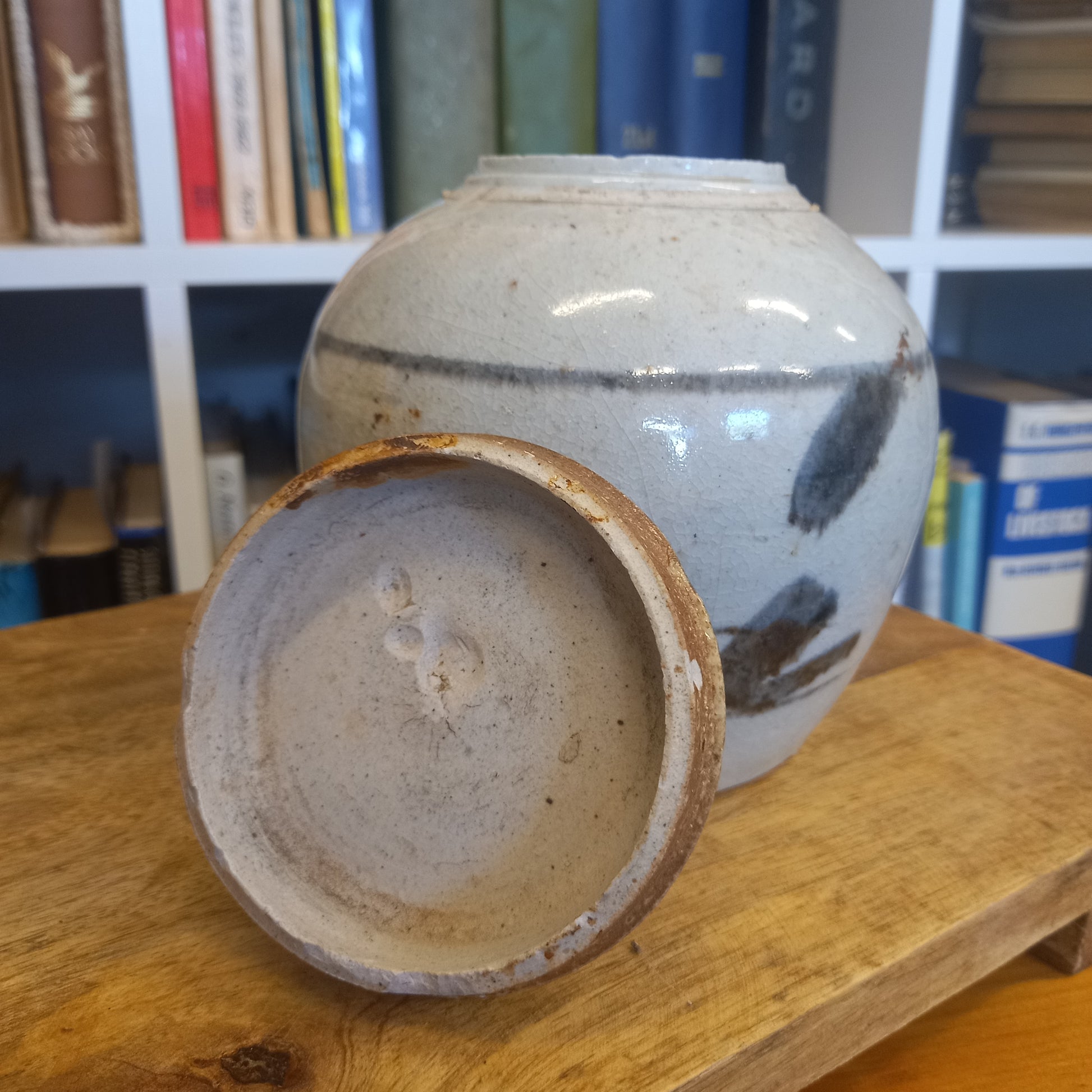 Vintage Grey Glazed with Decorative Pattern and Lid-Vintage Ceramics-Tilbrook and Co