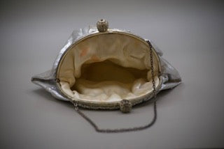 Vintage Silver Material Bag with Silver Colour Clasp-Clothing Accessories-Tilbrook and Co