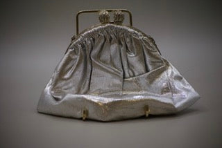 Vintage Silver Material Bag with Silver Colour Clasp-Clothing Accessories-Tilbrook and Co