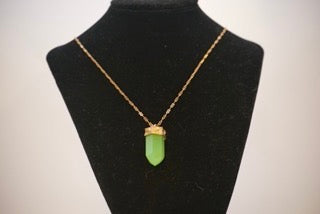 Vintage Jade Green Stone Pendant with Fine Linked Gold Coloured Chain-Clothing Accessories-Tilbrook and Co