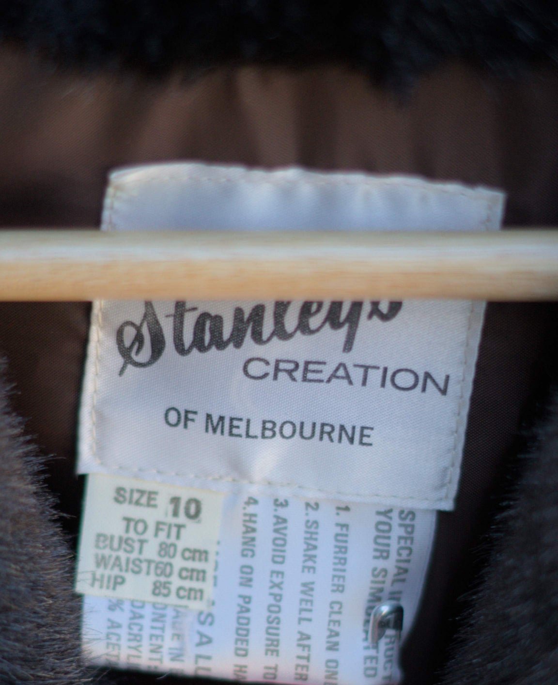 Vintage Stanley Creations of Melbourne Brown Faux Fur Jacket – Size 10-Vintage Women’s Outerwear-Tilbrook and Co